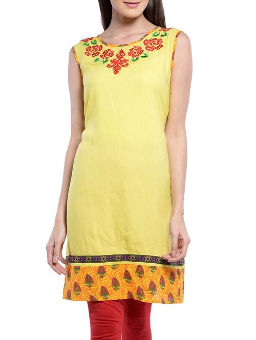Yellow Embroidery Viscose Kurta - 10004401 - Very Small Image - 1