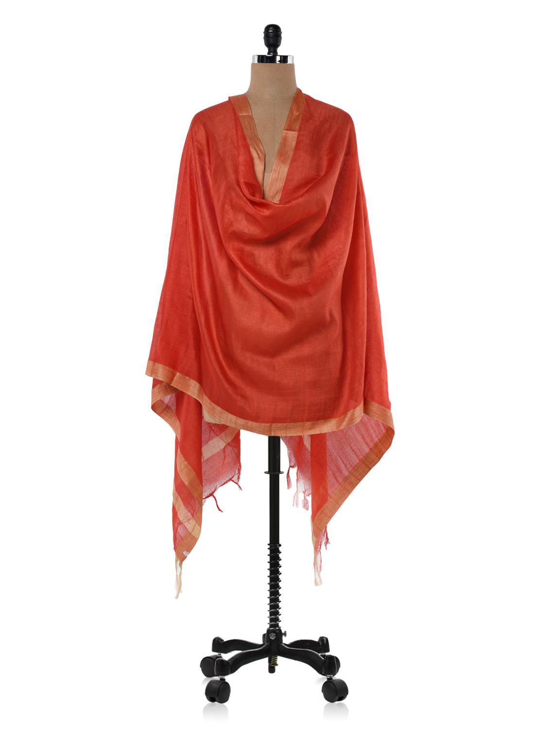 Red Cotton Silk Dupatta - Inara Robes