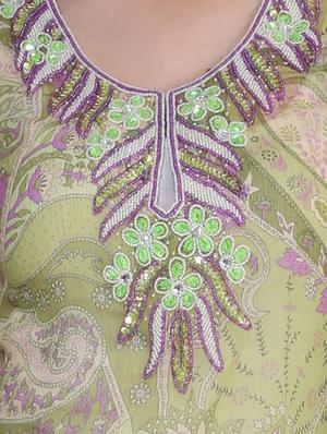 green chiffon straight kurta - 10024412 - Standard Image - 4