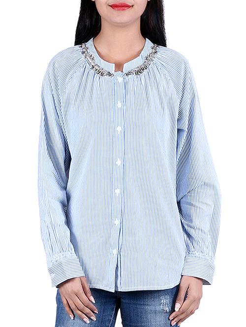 blue embellished cotton shirt - 10041257 - Very Small Image - 1