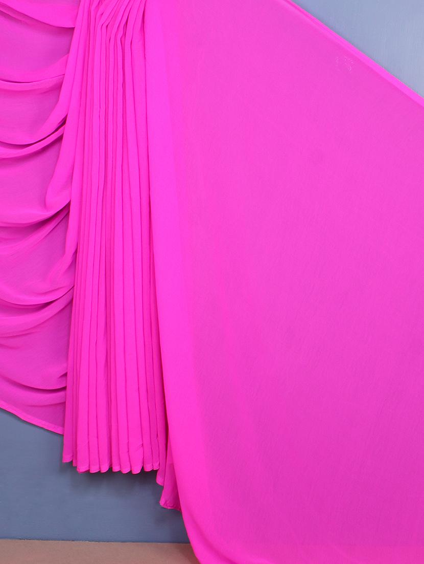 Pink Plain Chiffon Saree - Fabdeal