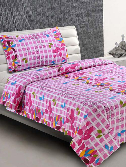 Pink Printed Everyday Cotton Single Bedsheet - Desi Connection