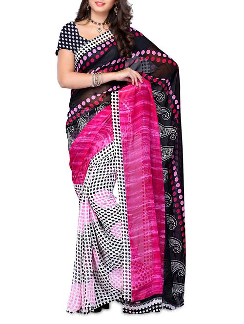 Polka Dot & Paisley Printed Georgette Saree - Ambaji