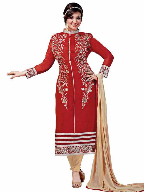 Embroidered unstitched churidaar suit - 10089809 - Standard Image - 1