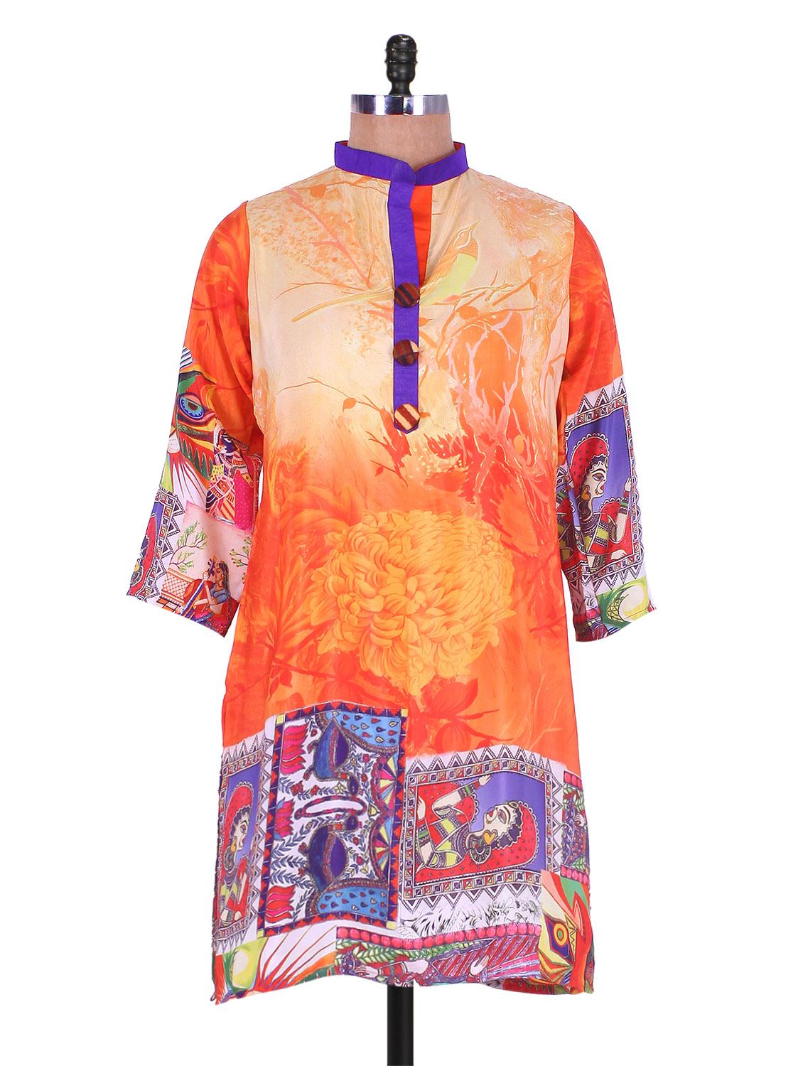 Orange Digital Print Crepe Kurti - Admyrin