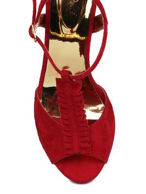 red suede ankle strap sandals - 10139375 - Standard Image - 4