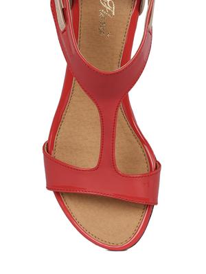 red leatherette wedges - 10139419 - Standard Image - 4