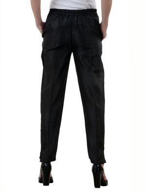 black,royalblue silk trousers - 10166025 - Standard Image - 7