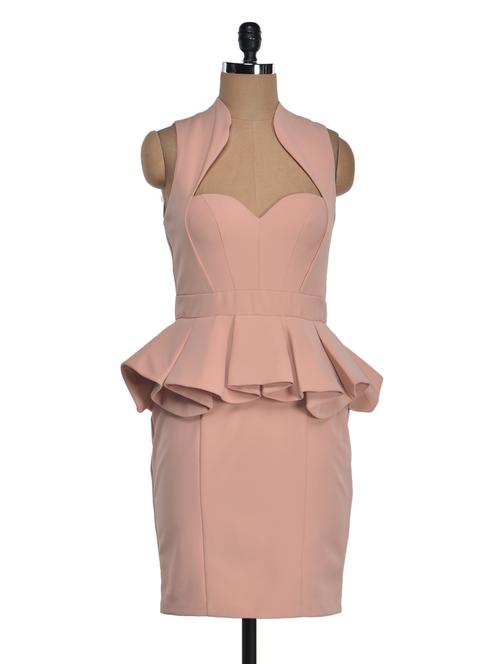 Nude Peplum Dress - 1018399 - Very Small Image - 1