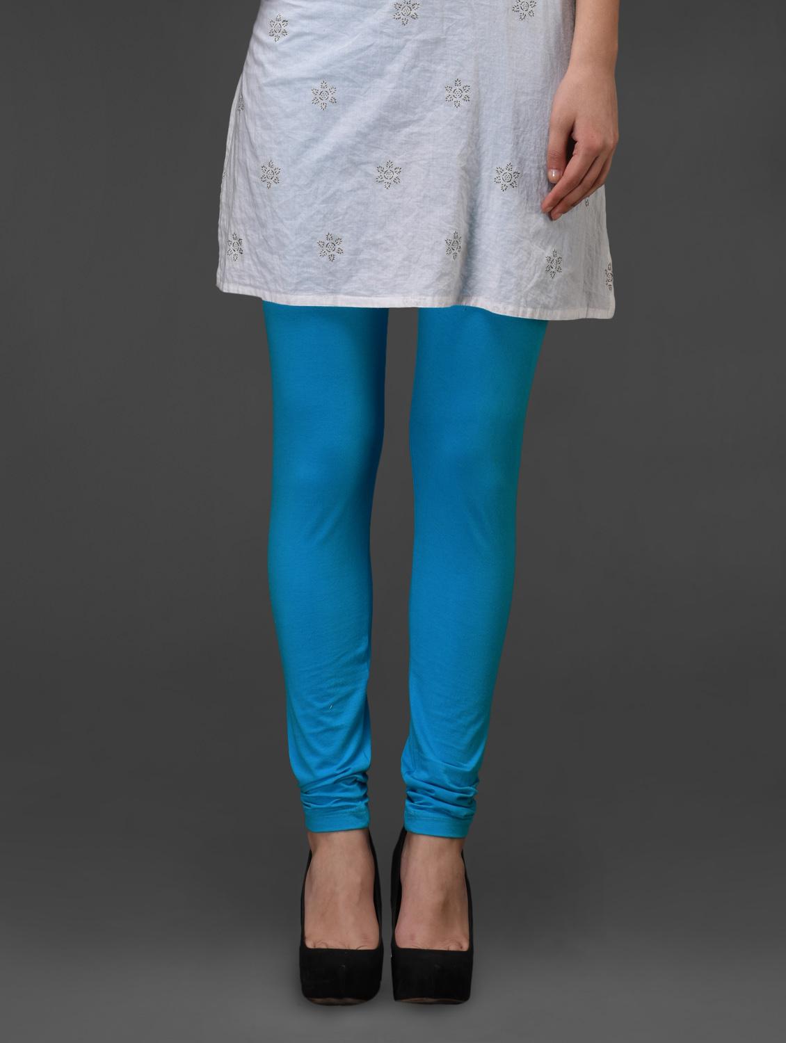 Turquoise Plain Cotton Leggings - Fashionexpo