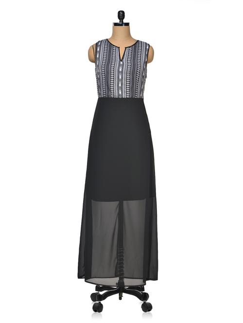 Printed Bodice Sleeveless Maxi Dress - Femella
