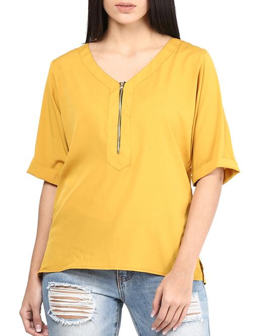 yellow poly crepe top - 10237029 - Standard Image - 1