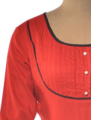 Red Color Rayon Pleated Kurta - 1023893 - Standard Image - 4