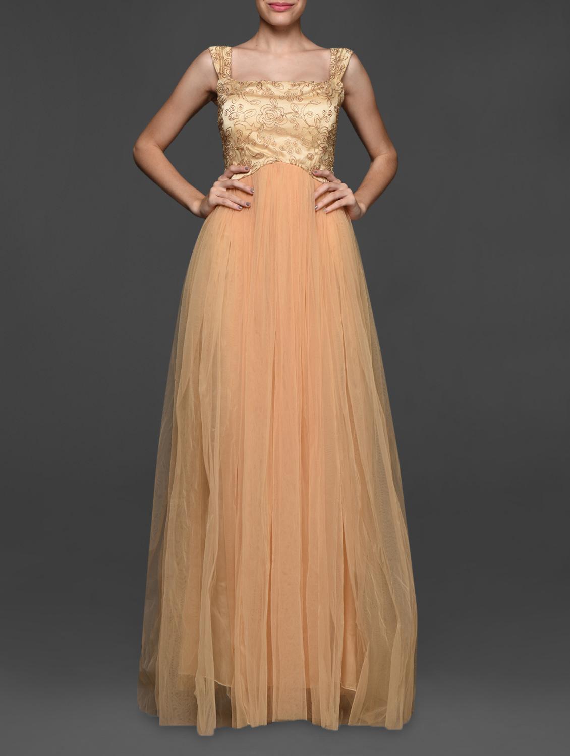 Solid Beige Embroidered Maxi Dress - Eavan