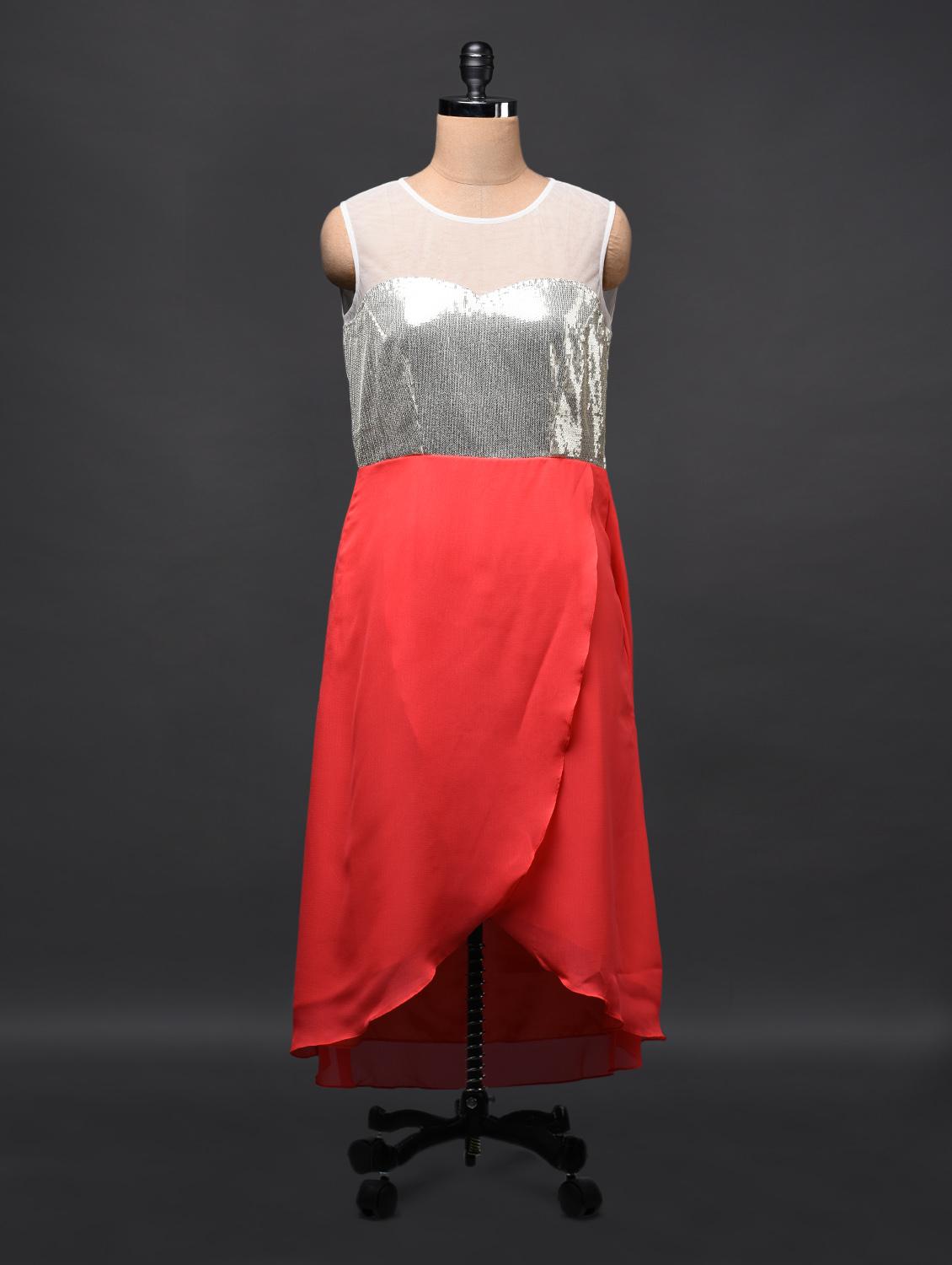 Gold Sequence Yoke With Slit Midi Dress - Sugar Her