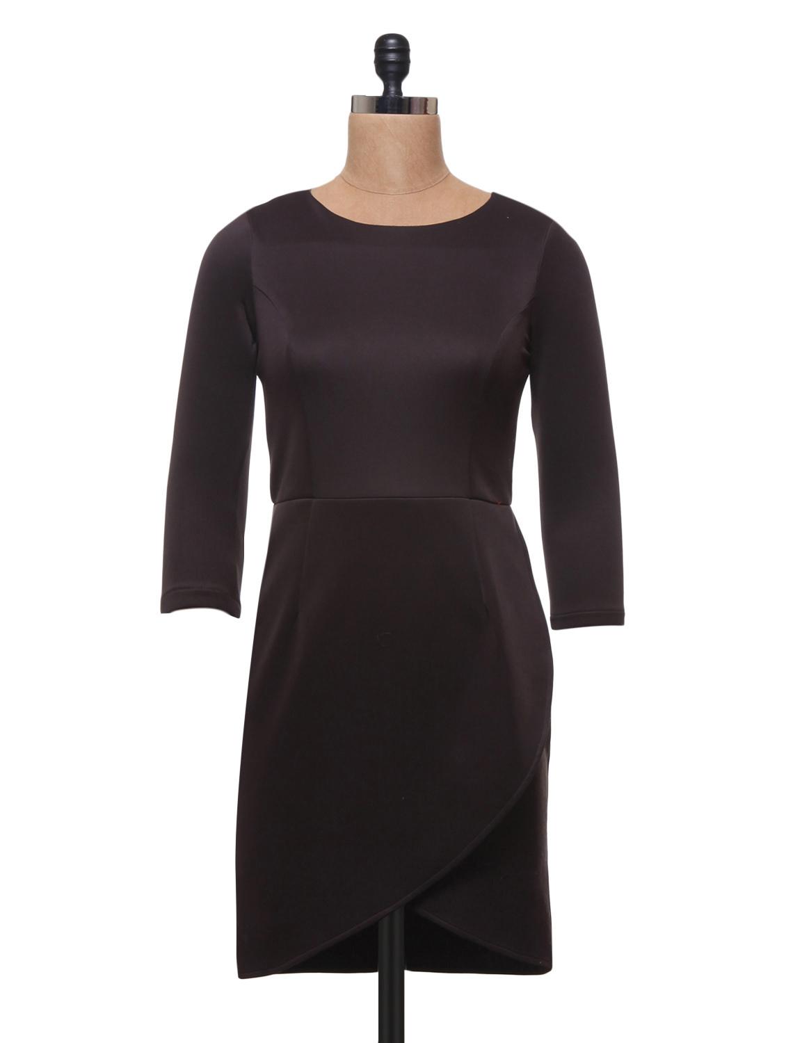 Brown Polyester Round Necked Dress - By