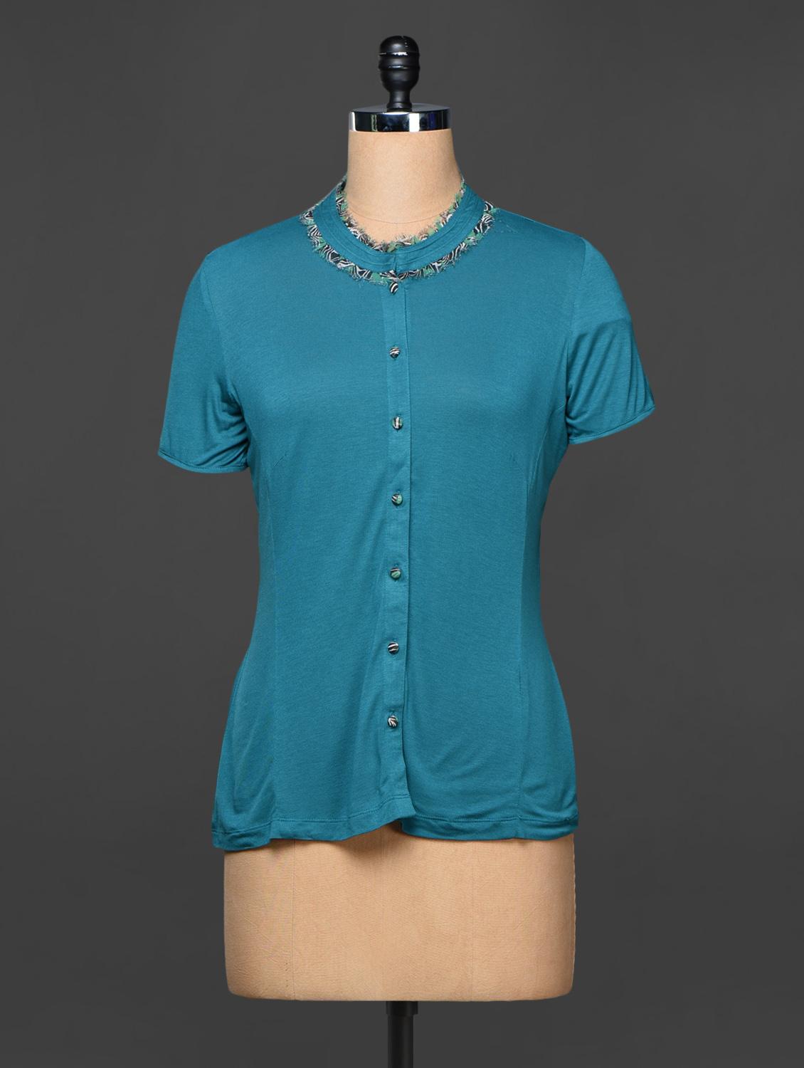 Teal Blue Viscose Knit Formal Shit - Kaaryah