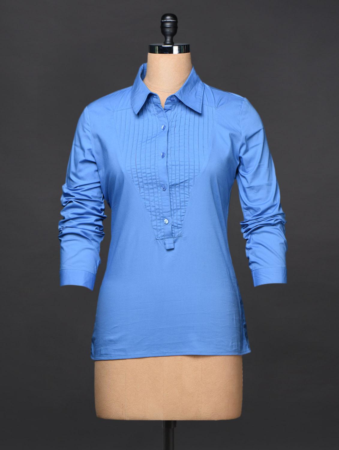 Cornflower Blue Pintuck Detail Formal Top - Kaaryah