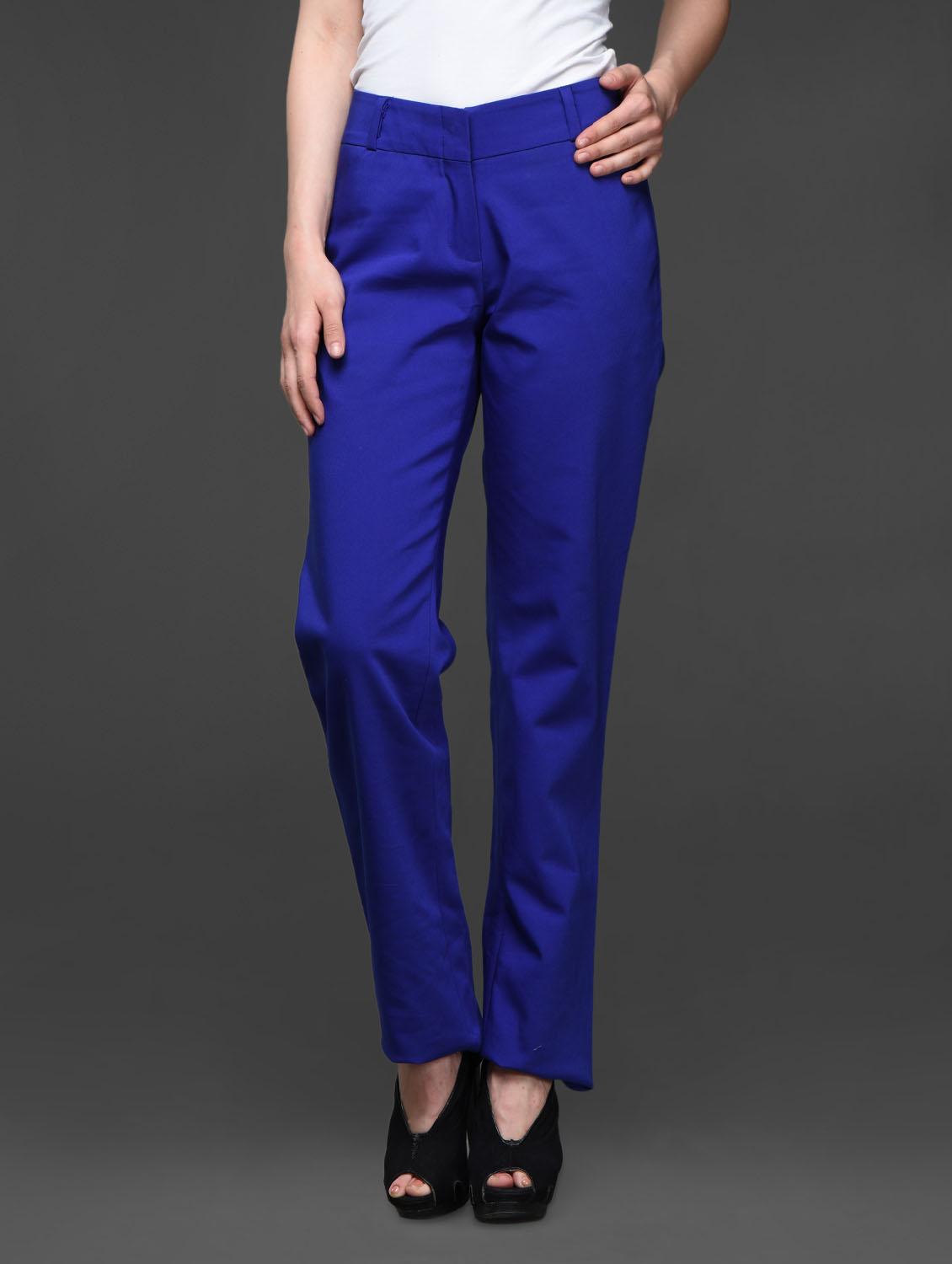 Blue Straight Fit Formals Trousers - Kaaryah