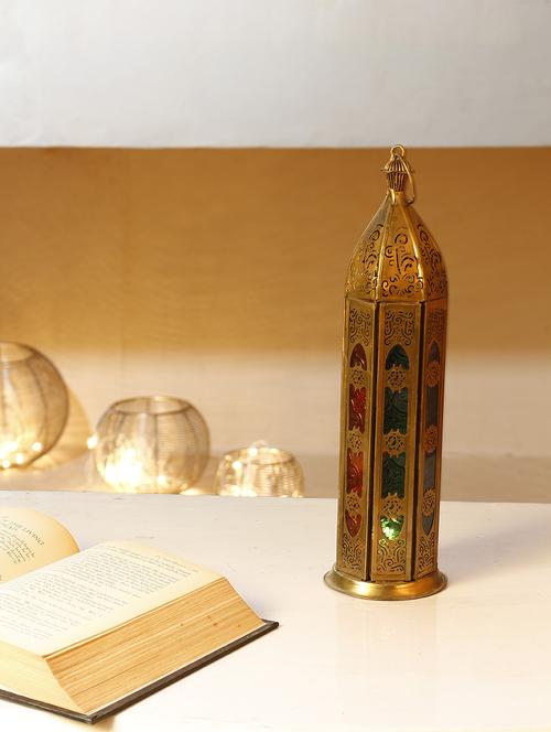 Anasa Decorative Metal & Glass Traditional Lantern Hanging T-light Candle Holder Multicolor 12 Inch - 10270561 - Standard Image - 1