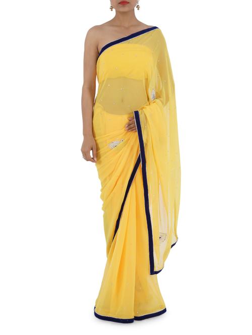 Georgette Blue Border Hand Work Saree - Bandhni