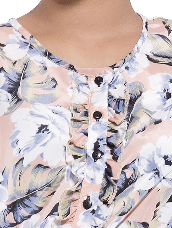 button detail floral flare dress - 10288429 - Zoom Image - 4