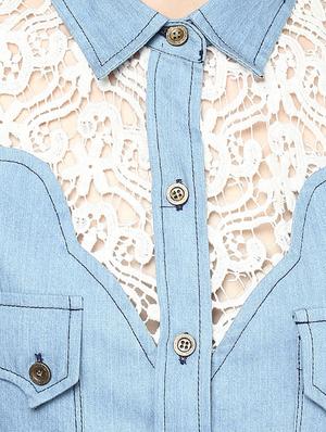 blue , white denim shirt - 10290538 - Standard Image - 4