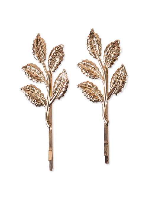 aaishwarya leaf motif golden hairclips/pins (set of 2) - 10308199 - Standard Image - 1