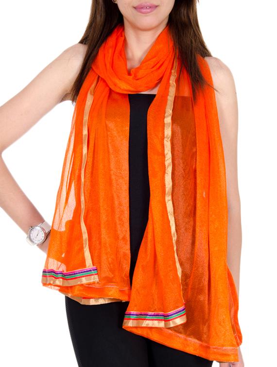 Orange Net Plain Dupatta - By