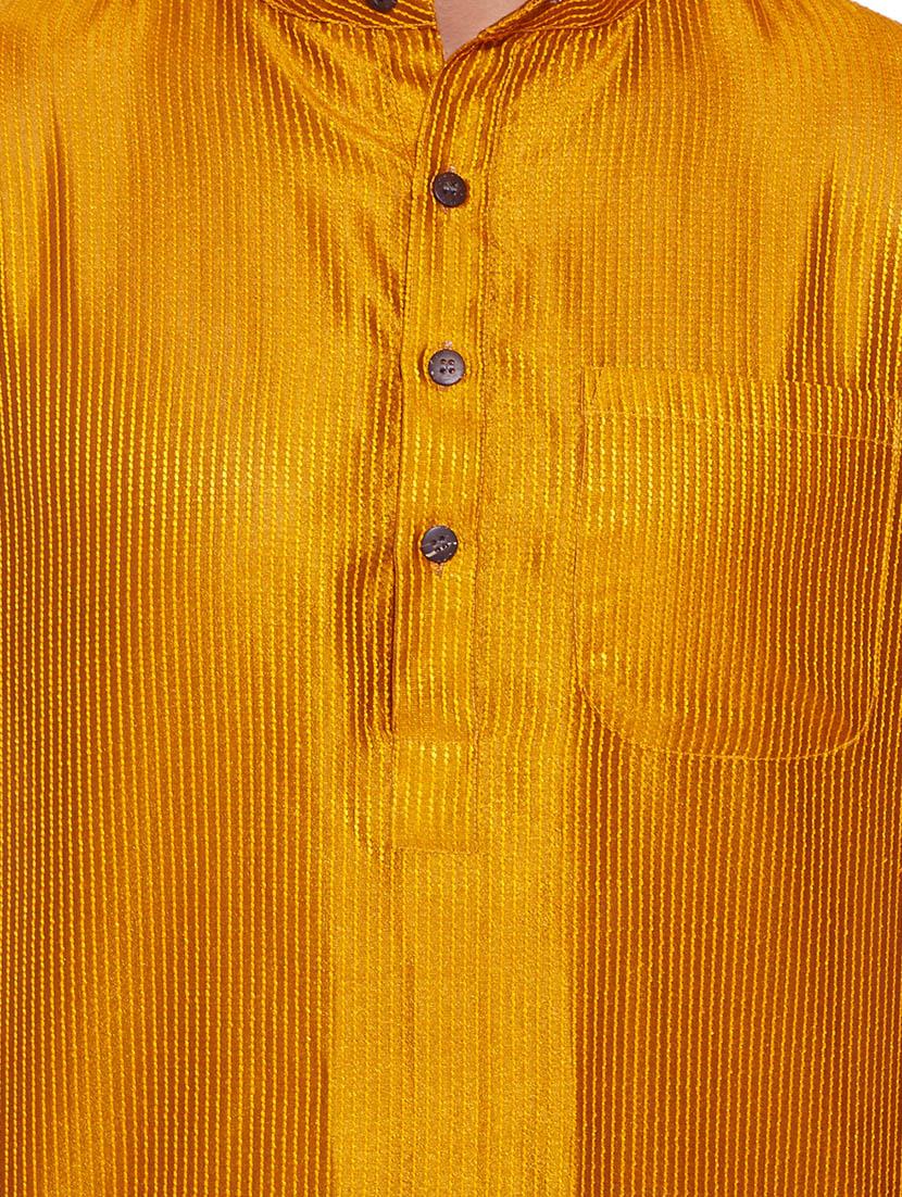 yellow silk long ethnic kurta - 10326649 - Zoom Image - 4