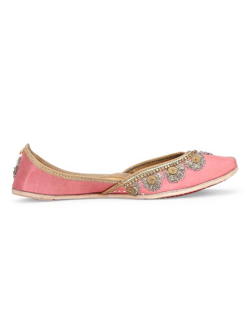 zeva light pink floral embellished leather handcrafted mojaris - 10344692 - Standard Image - 1