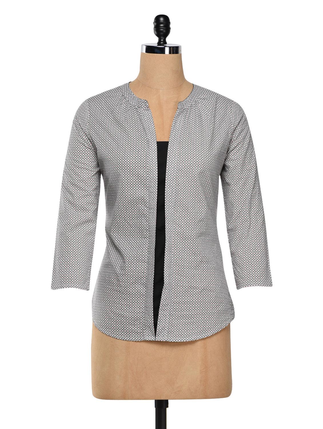 Light Grey Printed Cotton Top - Estellin