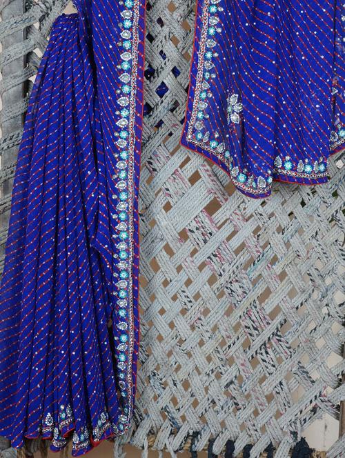 Floral Embroidered Lehariya Georgette Saree - Lazza