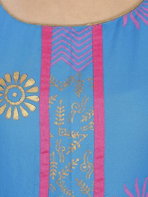 blue cotton straight kurta - 10474169 - Standard Image - 4