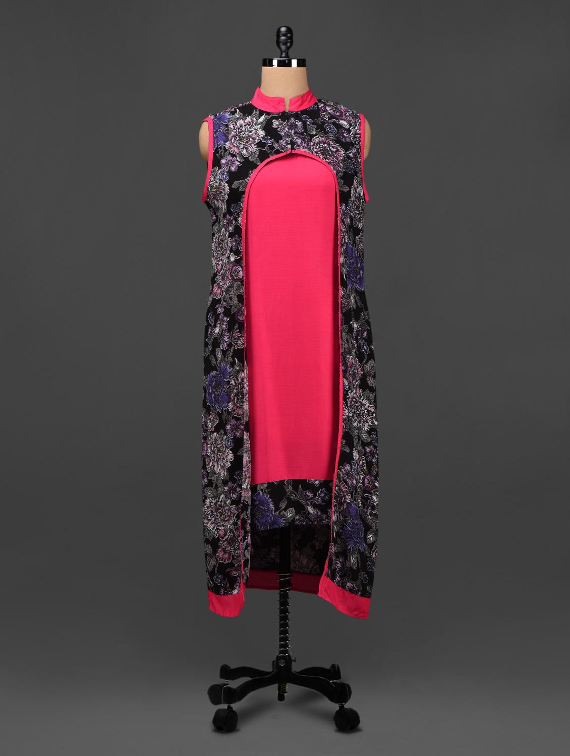 Printed Open-front Long Kurti - Saadgi