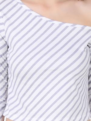 single shoulder striped crop top - 10485259 - Standard Image - 4