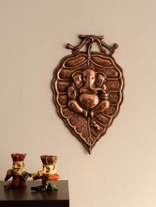 eCraftIndia Lord Ganesha on Leaf Metal Wall Hanging - 10512946 - Standard Image - 1