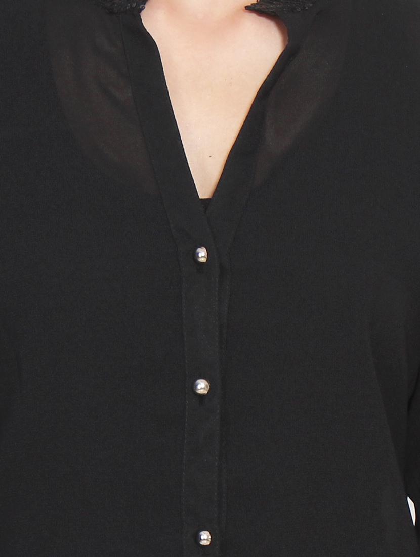 black poly georgette shirt - 10536364 - Zoom Image - 4