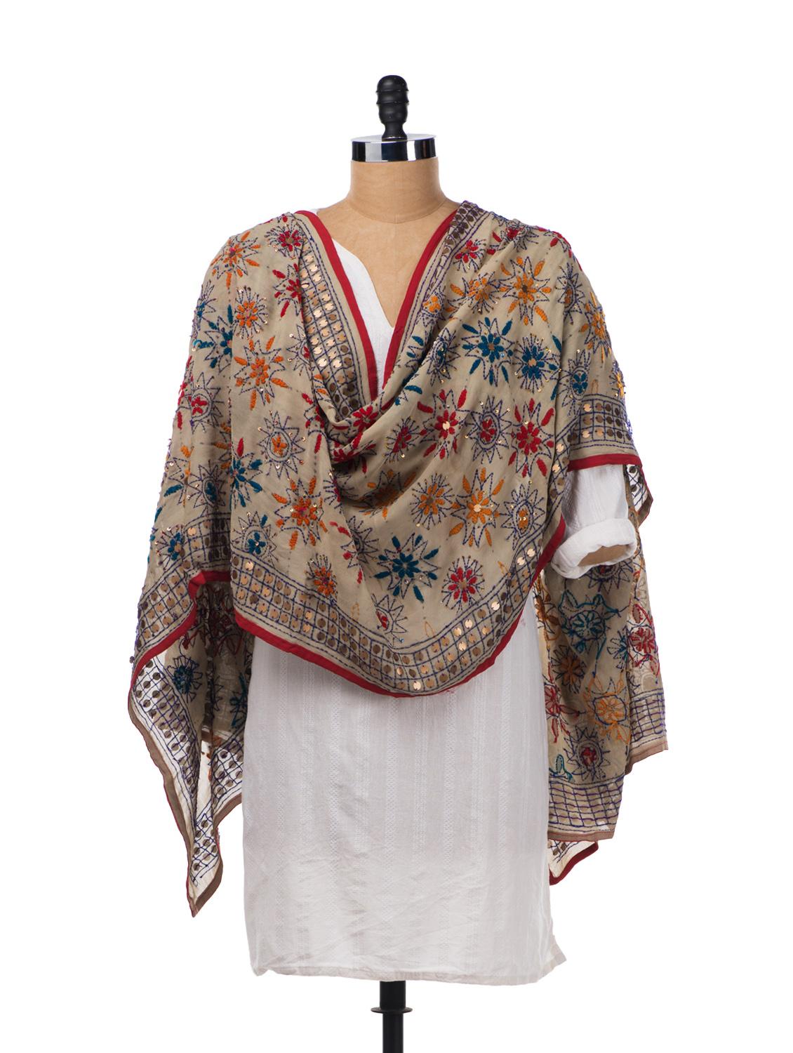 Yellow Hand Embroidered Dupatta - Vayana
