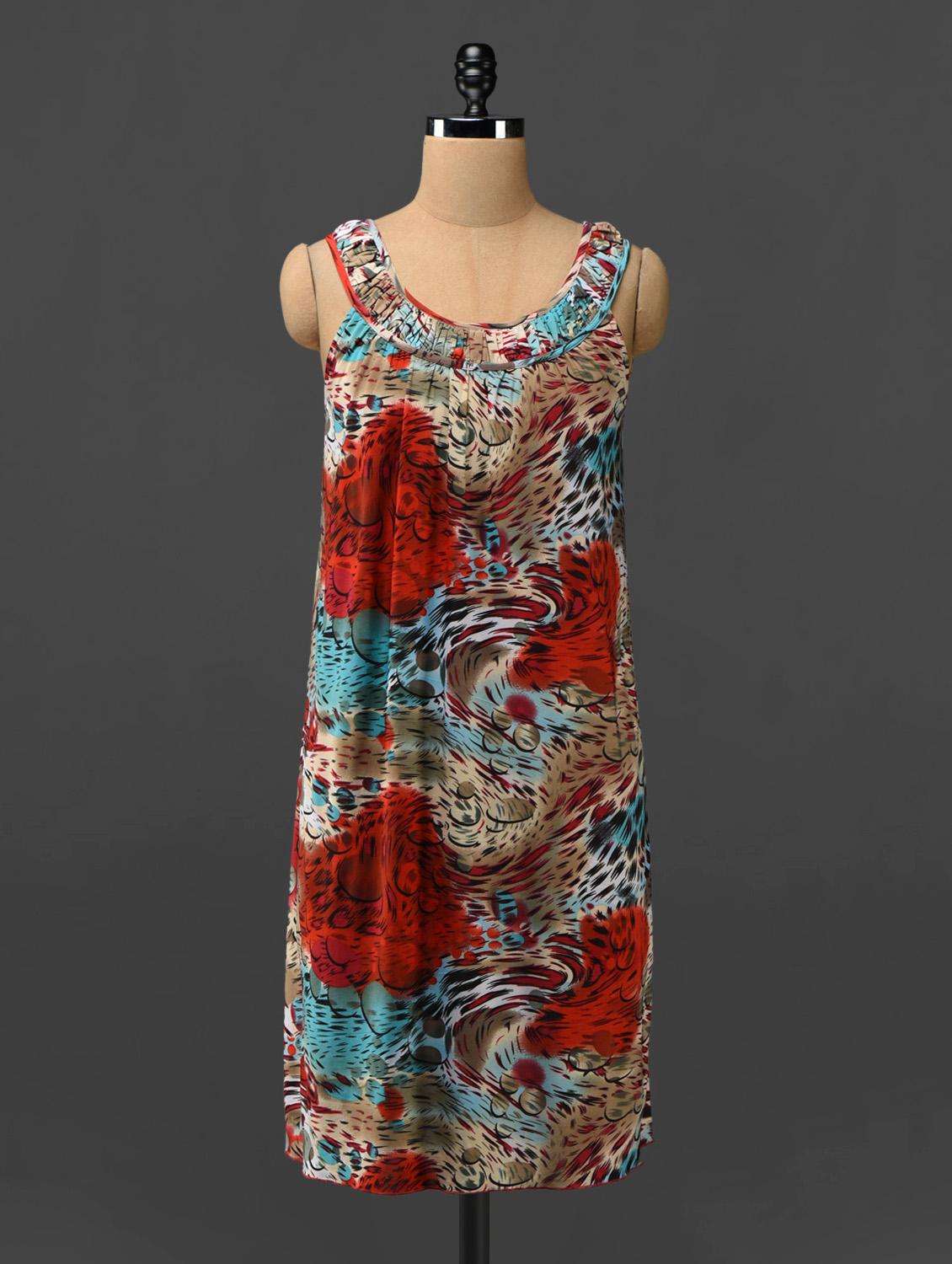 Multicoloured Printed Dress With Pleated Back - Phenomena