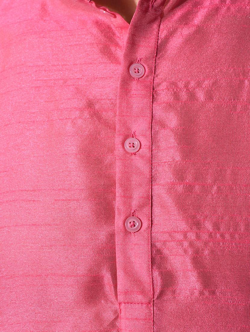 solid pink dupion kurta - 10551782 - Zoom Image - 4