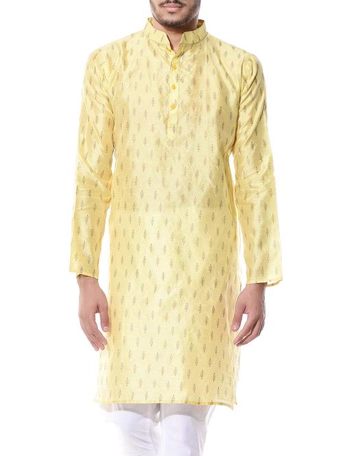 golden dupion block print kurta - 10551784 - Standard Image - 1