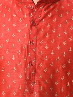 red dupion printed long kurta - 10551791 - Standard Image - 4