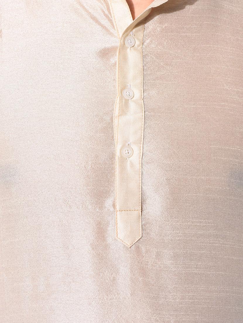 solid cream dupion kurta - 10551793 - Zoom Image - 4