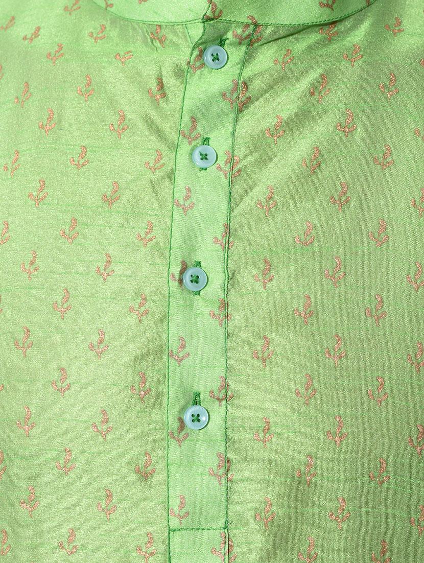 green dupion block print kurta - 10551794 - Zoom Image - 4