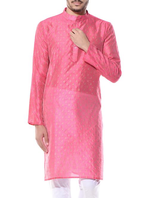 pink dupion block print kurta - 10551797 - Standard Image - 1