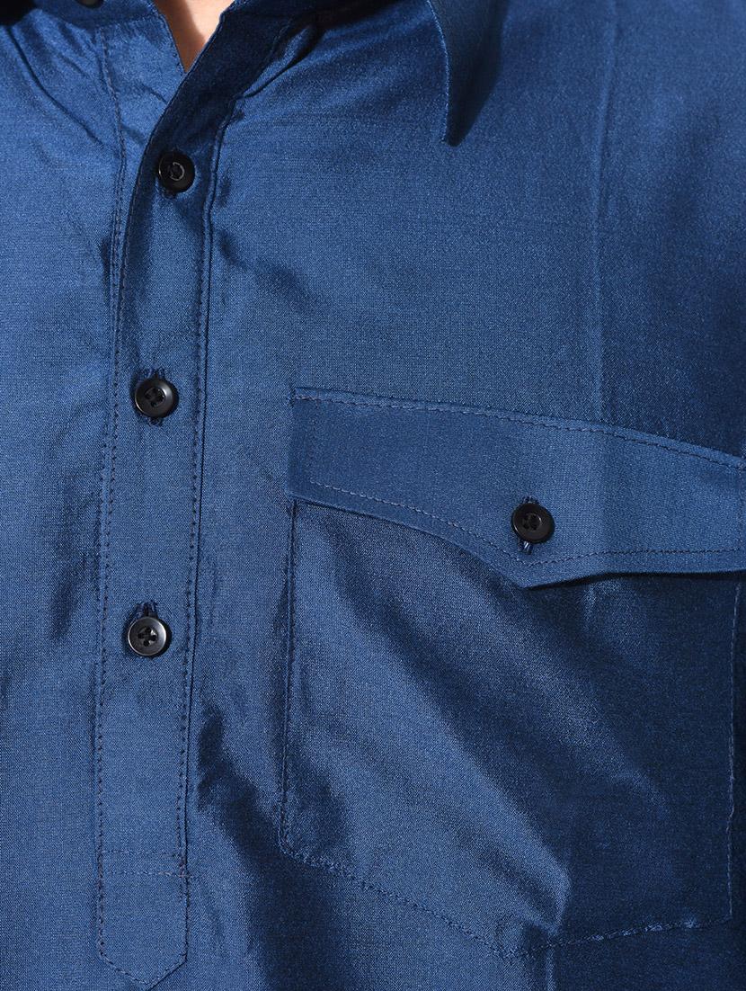 navy blue cotton silk pathani salwar set - 10551802 - Zoom Image - 4