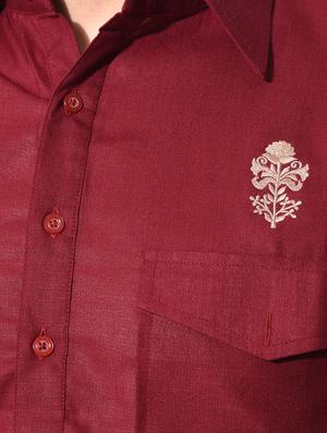 maroon cotton silk pathani set - 10551812 - Standard Image - 4
