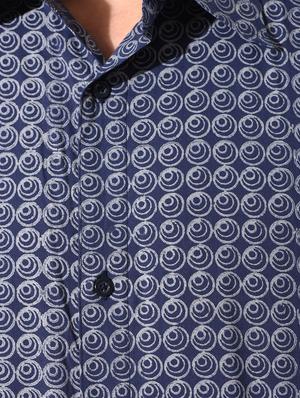 indigo printed cotton silk casual shirt - 10551822 - Standard Image - 4