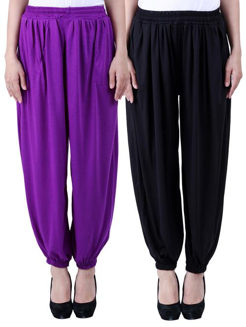 purple & black viscose harem pants - 10571572 - Standard Image - 1